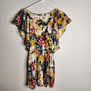 Farm Anthropologie Dress Women P XS Mustard Floral Print Pleated Blouson